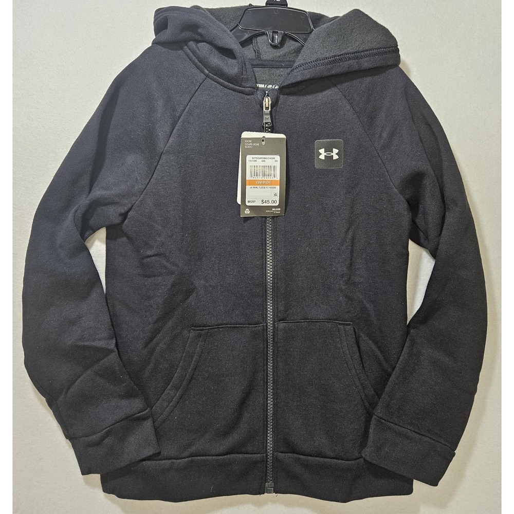 Under Armour Boy's UA Rival Fleece Zip Hoodie, Black, Youth SM, 1357609, NWT